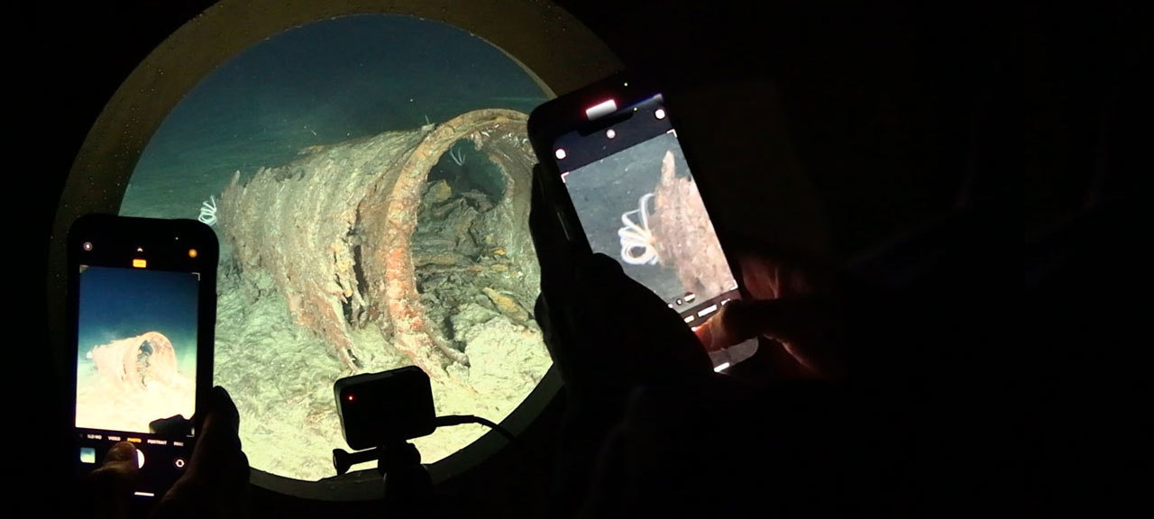 Deep sea exploration through a submersible viewport